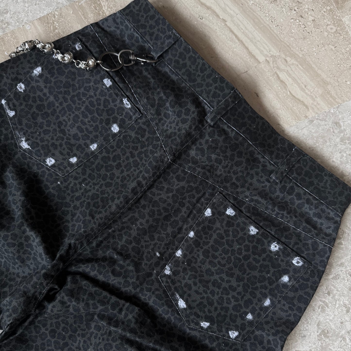 LEOPARD PRINT DISTRESSED CANVAS PANT