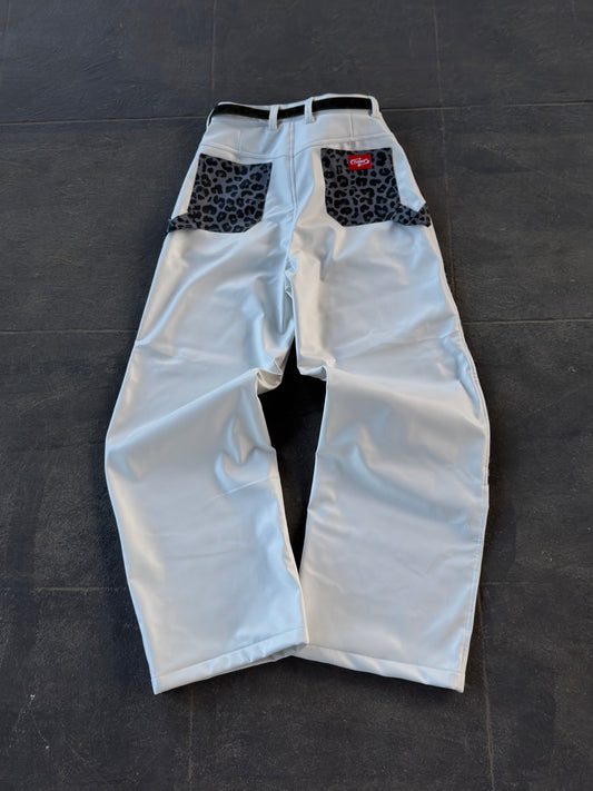 WHITE LEOPARD LEATHER PANT
