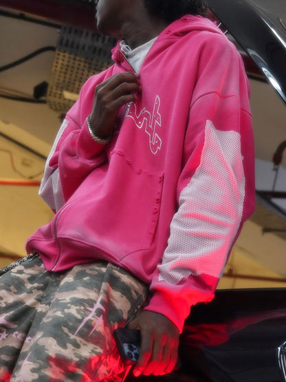 DISTRESSED PREVAIL PINK HOODIE