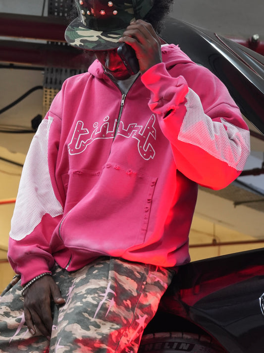 DISTRESSED PREVAIL PINK HOODIE