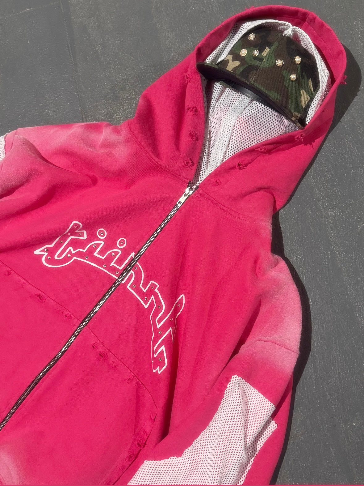 DISTRESSED PREVAIL PINK HOODIE