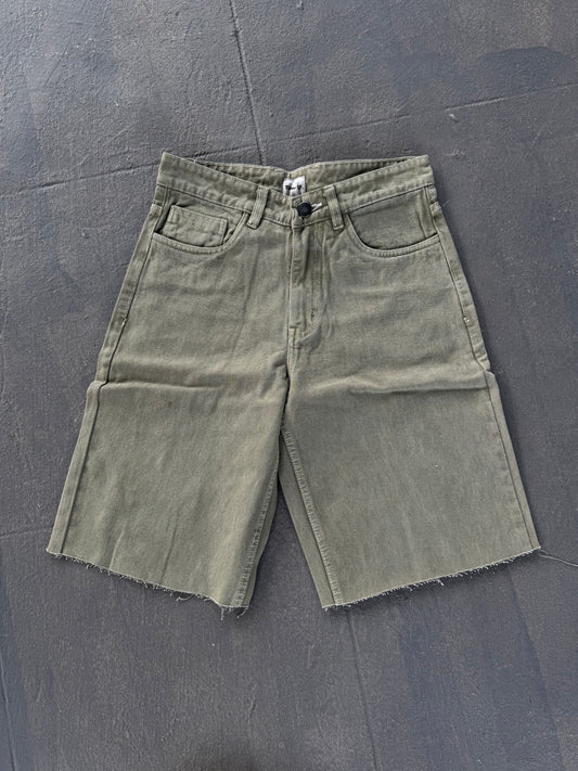 GREEN DENIM JORTS