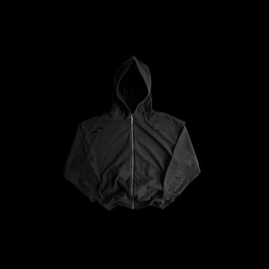 BASIC DISTRESSED ZIP HOODIE