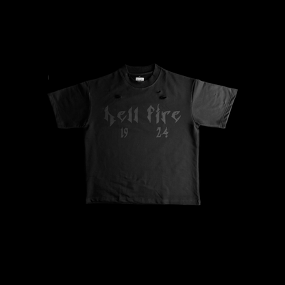 BLACK DISTRESSED HELLFIRE T-SHIRT