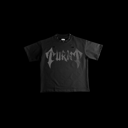 BLACK TURNT RHINESTONE T-SHIRT